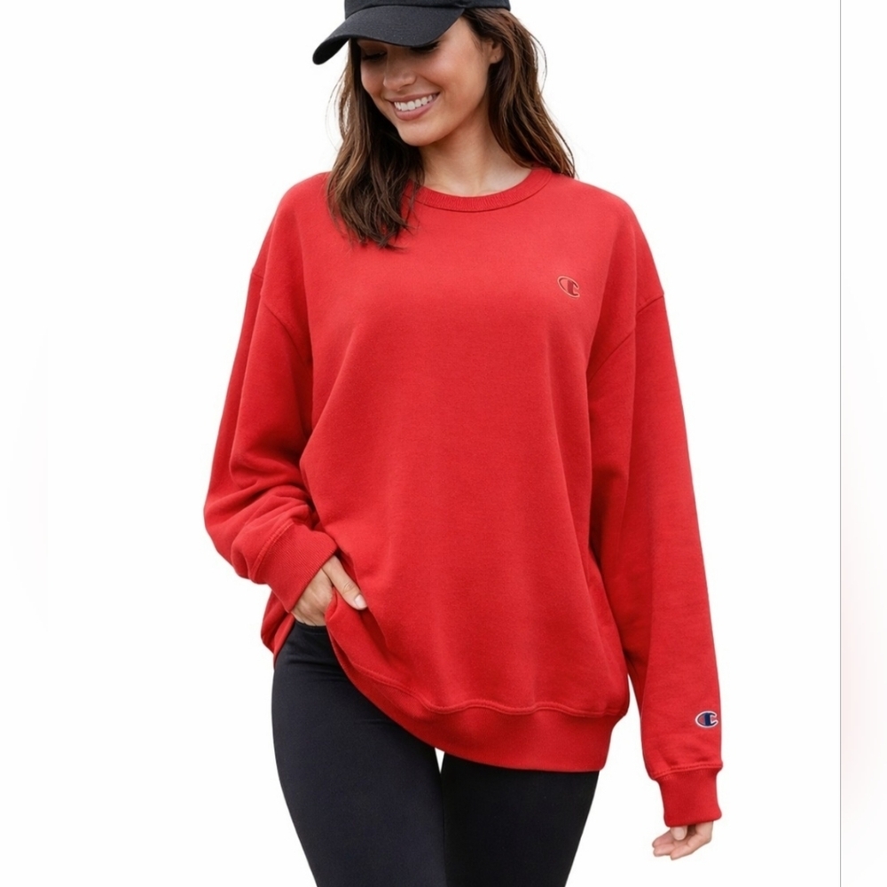 Champion Red Crewneck Sweatshirt Unisex Size Large Classic Logo Pullover